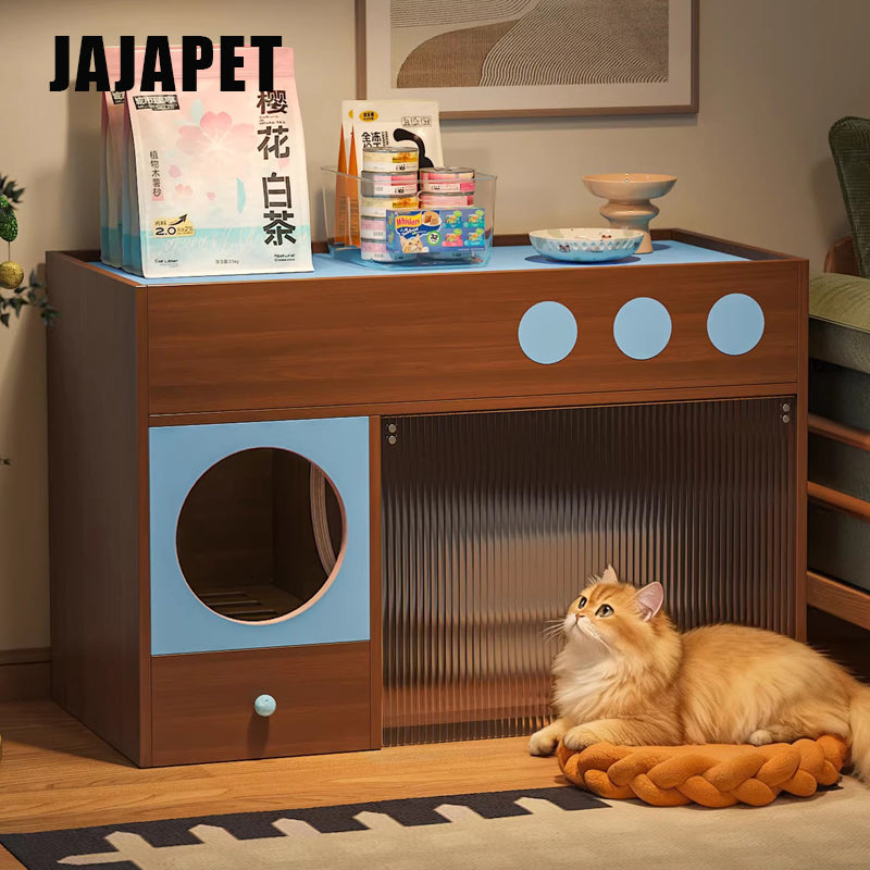 Arenero Discreto 3-en-1 JAJAPET – Mueble para Gatos 90 cm, Nogal, Control de Olores & Storage