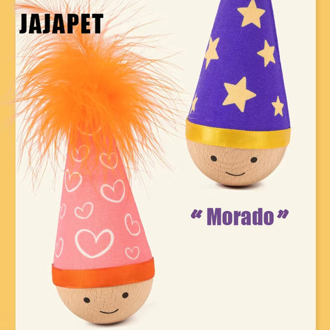 Muñeco Tentetieso de Haya con Catnip y Plumas JAJAPET | WobbleWood Interactivo para Gatos