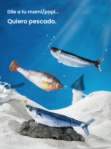 Pez Eléctrico Interactivo para Gatos - Juguete con Movimiento Biónico, Carga Type-C y Funda Lavable (Incluye Catnip)