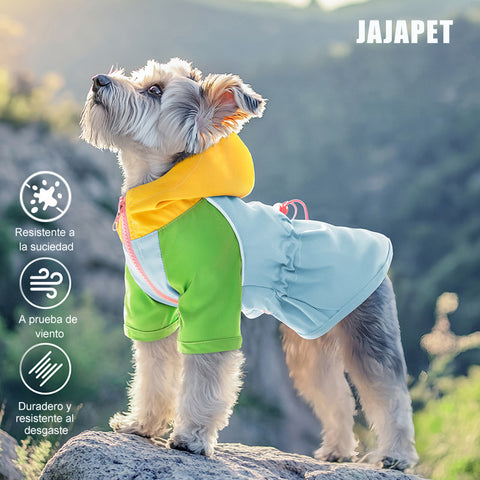 Chaqueta Cortavientos Multicolor con Capucha para Perros — Ligera, Ajustable y Antisuciedad