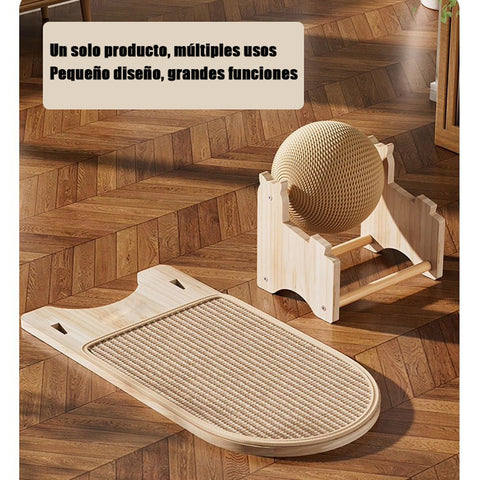 Rascador Multifuncional de Madera JAJAPET | Alfombra + Bola Sisal para Gatos