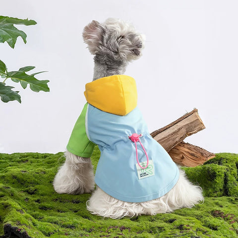 Chaqueta Cortavientos Multicolor con Capucha para Perros — Ligera, Ajustable y Antisuciedad