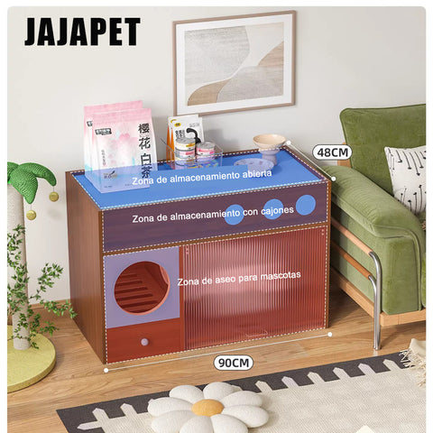 Arenero Discreto 3-en-1 JAJAPET – Mueble para Gatos 90 cm, Nogal, Control de Olores & Storage
