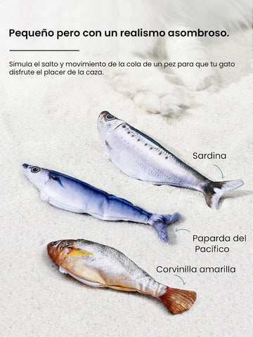 Pez Eléctrico Interactivo para Gatos - Juguete con Movimiento Biónico, Carga Type-C y Funda Lavable (Incluye Catnip)