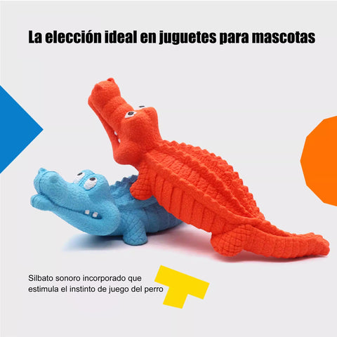 Juguete Cocodrilo de Goma con Sonido — Súper Resistente a Mordidas, Agradable Aroma a Carne