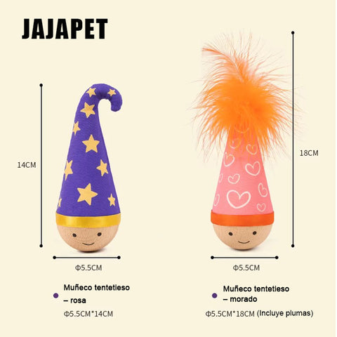 Muñeco Tentetieso de Haya con Catnip y Plumas JAJAPET | WobbleWood Interactivo para Gatos