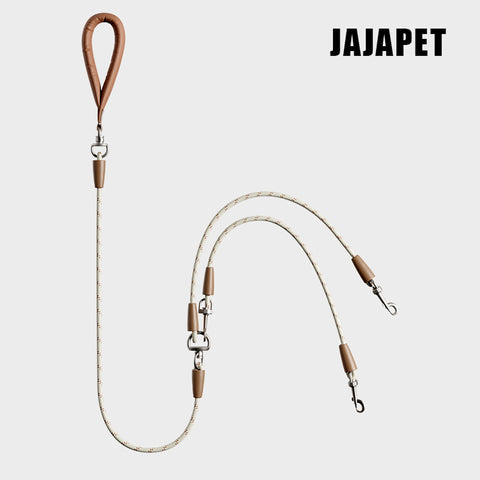 Correa Doble Antienredos 360° JAJA PET – Para 2 Perros, Mango Acolchado de Cuero