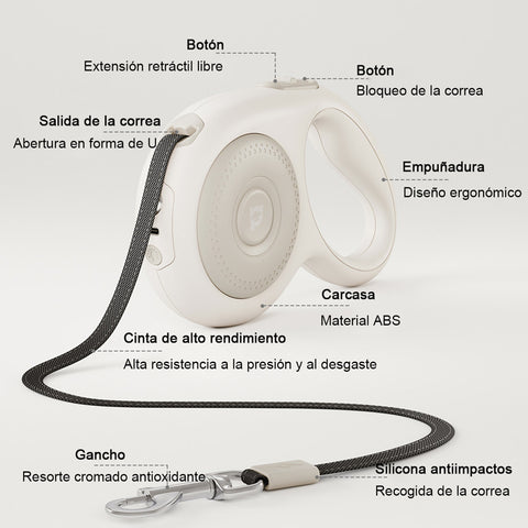 Correa Extensible 5 m con Luz LED y Cinta Reflectante, Soporta 50 kg