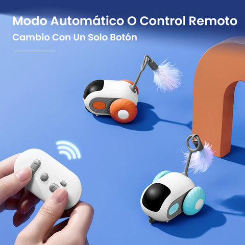 Coche de Juguete Inteligente para Gatos - Control Remoto y Modo Automático 2 en 1, Juguete Eléctrico Interactivo con Plumas