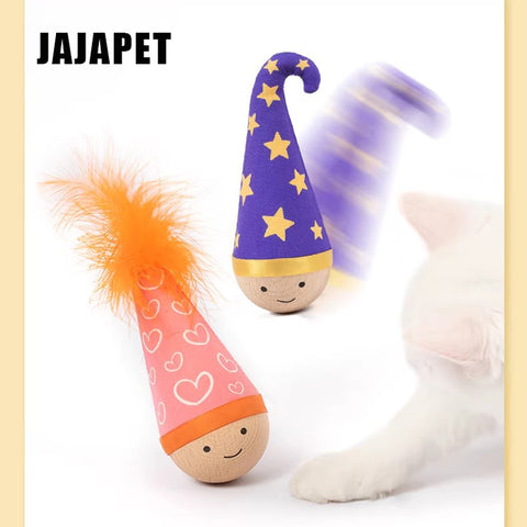 Muñeco Tentetieso de Haya con Catnip y Plumas JAJAPET | WobbleWood Interactivo para Gatos