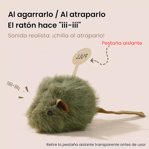 Ratón de Juguete Realista para Gatos: Interactivo, con Sensor de Sonido y Felpa Resistente
