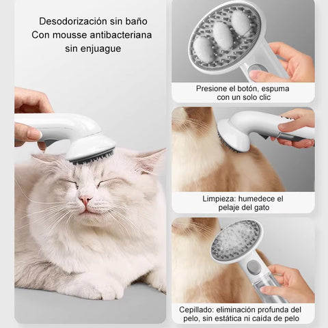 Cepillo 3 en 1 para Mascotas – Dispensador de Mousse, Masaje y Eliminación de Pelo con Cerdas de Silicona Largas y Cortas