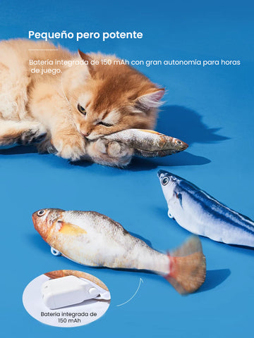 Pez Eléctrico Interactivo para Gatos - Juguete con Movimiento Biónico, Carga Type-C y Funda Lavable (Incluye Catnip)
