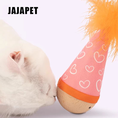 Muñeco Tentetieso de Haya con Catnip y Plumas JAJAPET | WobbleWood Interactivo para Gatos