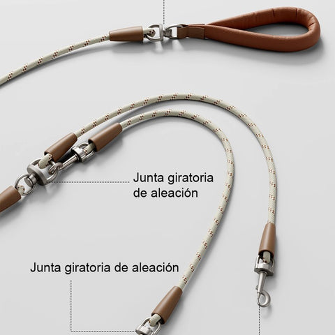 Correa Doble Antienredos 360° JAJA PET – Para 2 Perros, Mango Acolchado de Cuero