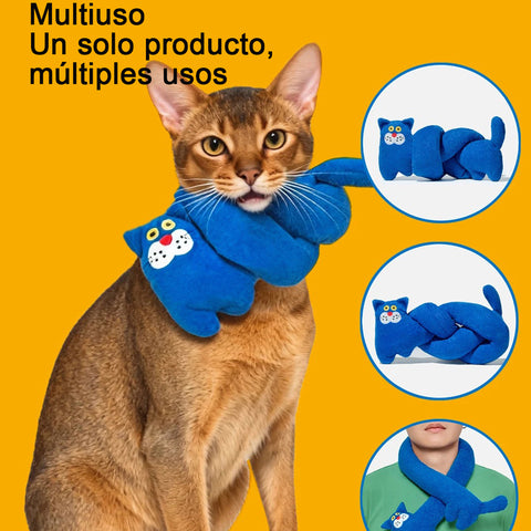 JAJAPET Juguete Interactivo 100 cm con Catnip, Campana y Papel Crujiente – Gato Azul Multiuso para Gatos y Perros