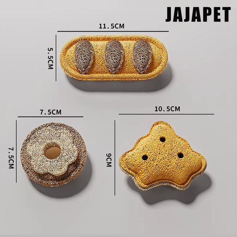 JAJAPET Juguetes Dentales de Lufa Natural para Gatos – Pack 3 (Donut, Brioche, Galleta)