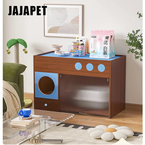 Arenero Discreto 3-en-1 JAJAPET – Mueble para Gatos 90 cm, Nogal, Control de Olores & Storage