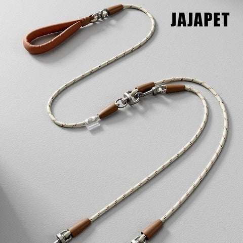 Correa Doble Antienredos 360° JAJA PET – Para 2 Perros, Mango Acolchado de Cuero