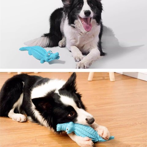 Juguete Cocodrilo de Goma con Sonido — Súper Resistente a Mordidas, Agradable Aroma a Carne