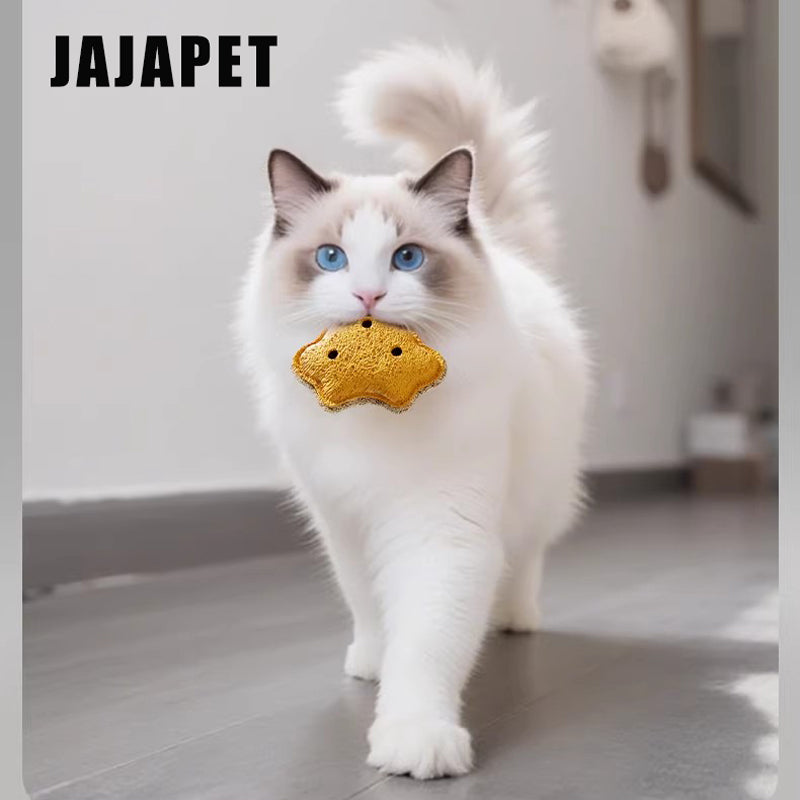 JAJAPET Juguetes Dentales de Lufa Natural para Gatos – Pack 3 (Donut, Brioche, Galleta)