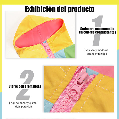 Chaqueta Cortavientos Multicolor con Capucha para Perros — Ligera, Ajustable y Antisuciedad