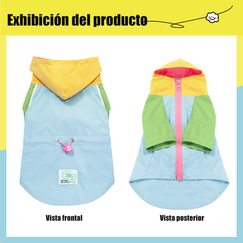 Chaqueta Cortavientos Multicolor con Capucha para Perros — Ligera, Ajustable y Antisuciedad
