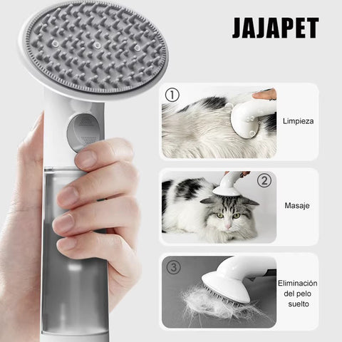 Cepillo 3 en 1 para Mascotas – Dispensador de Mousse, Masaje y Eliminación de Pelo con Cerdas de Silicona Largas y Cortas