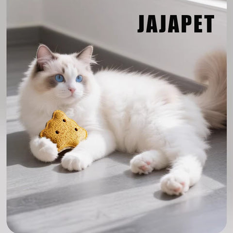 JAJAPET Juguetes Dentales de Lufa Natural para Gatos – Pack 3 (Donut, Brioche, Galleta)