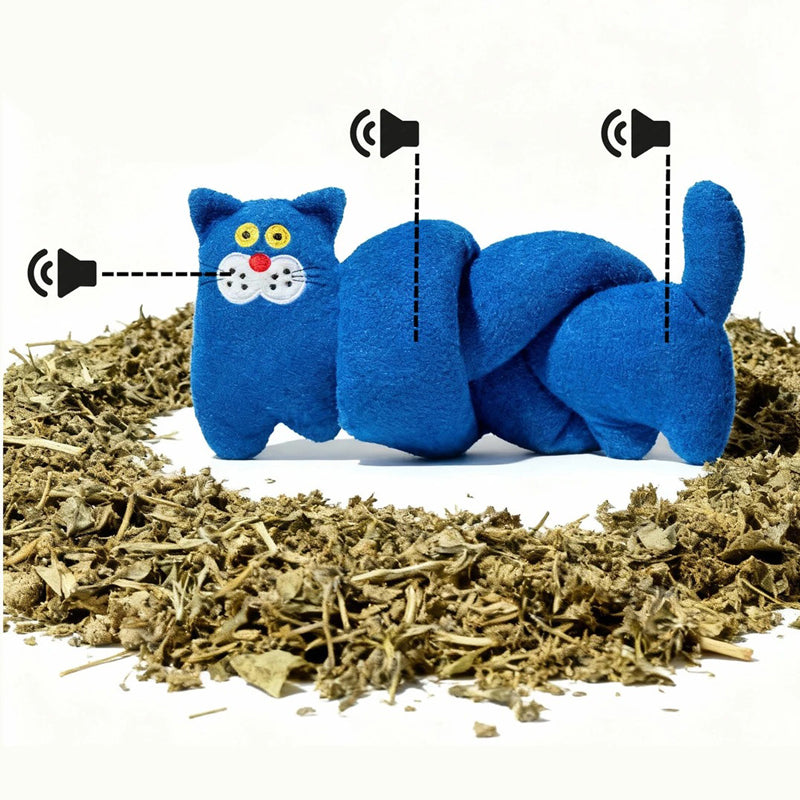 JAJAPET Juguete Interactivo 100 cm con Catnip, Campana y Papel Crujiente – Gato Azul Multiuso para Gatos y Perros