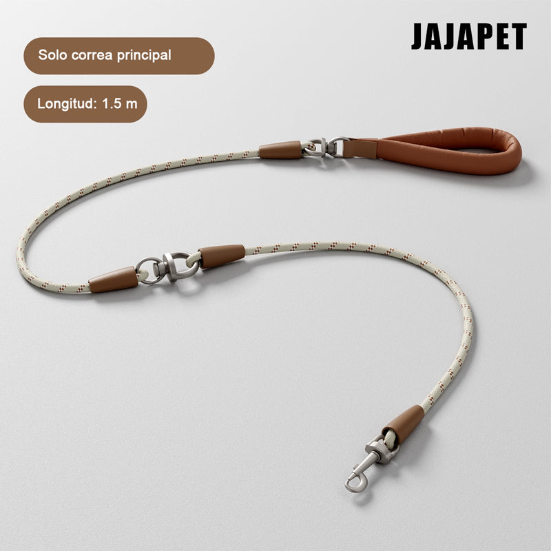 Correa Doble Antienredos 360° JAJA PET – Para 2 Perros, Mango Acolchado de Cuero
