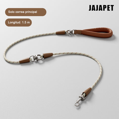 Correa Doble Antienredos 360° JAJA PET – Para 2 Perros, Mango Acolchado de Cuero