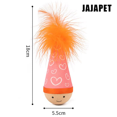 Muñeco Tentetieso de Haya con Catnip y Plumas JAJAPET | WobbleWood Interactivo para Gatos