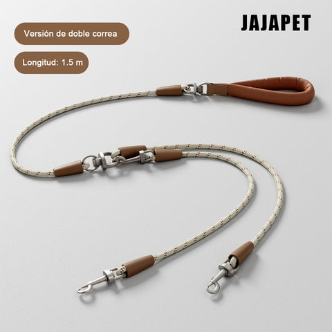 Correa Doble Antienredos 360° JAJA PET – Para 2 Perros, Mango Acolchado de Cuero