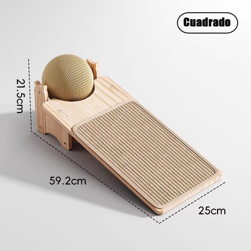 Rascador Multifuncional de Madera JAJAPET | Alfombra + Bola Sisal para Gatos